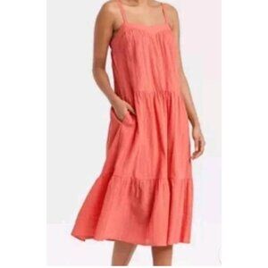 Knox Rose Womens Coral Textured Tiered Sundress Size Large Casual Chic Beach